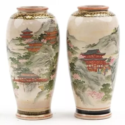 Buy Pair Of Japanese  Satsuma Vases Finely Decorated With Landscapes • 130£