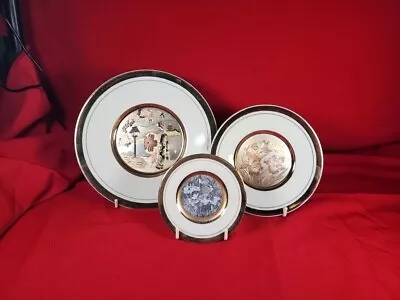 Buy Rare Stunning Design Of 3 The Art Of Chokin Plates - 24K Gold Collectable Retro  • 9.99£