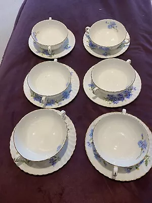 Buy Royal Adderley Cornflower Soup Bowls And Saucers. Set Of 6 • 30£