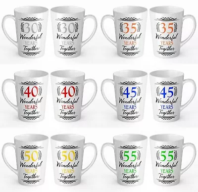 Buy 12oz Pair Of Wonderful Years Together Anniversary (1st-70th) Gift Latte Mugs • 12.99£