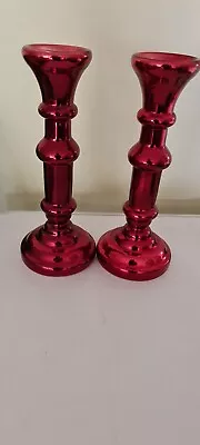 Buy Red Glass Candlesticks Ideal For Christmas Or Special Occasion  • 5£