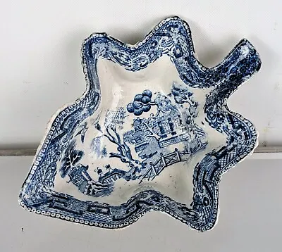 Buy Antique Willow Pattern Transfer Ware Blue White Pottery Leaf Pickle Dish C1840 • 29.95£