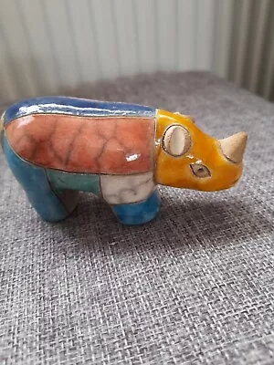 Buy South African Hand Painted Pottery Rhino Signed • 4.50£