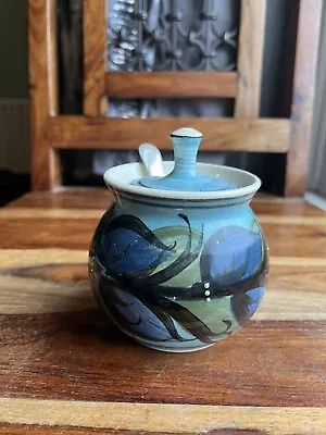 Buy Cute 1970s Alvingham Pottery Blue Condiment Pot With Silver Plated Spoon • 8.50£