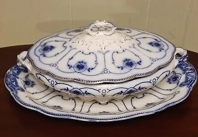 Buy W.h.grindley Co. England Oval Covered Serving Dish And Platter Beaufort Flo Blue • 153.68£