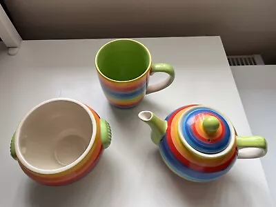 Buy Windhorse/Namaste Rainbow Teapot - Mug & Bowl Set - New  • 15£