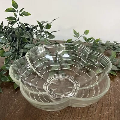 Buy Mid Century Retro Clear Pressed Glass Flower Shaped Large Dessert / Serving Bowl • 14.99£