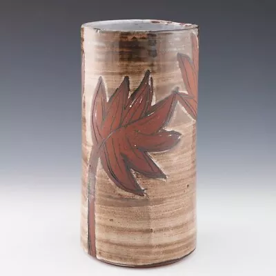 Buy Briglin Studio Pottery Very Large Cylinder Vase Autumn Leaves C1975 • 175£
