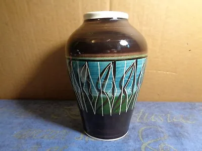 Buy Pretty Welsh Studio Pottery Vase Llanfair Ym Muallt Blue Green Brown • 8.99£