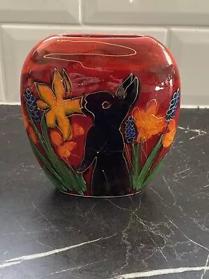 Buy Anita Harris Art Pottery Vase Rabbit Sniffing Daffodil Flowers Purse Signed • 48£