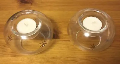 Buy Pair Of Clear Glass Tea Light Holders With Gold Stars • 0.99£
