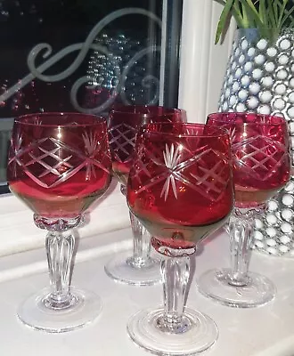 Buy Vintage Cut Crystal Wine Glasses X 4 With Claret Red Bowl Hand Made  • 15£