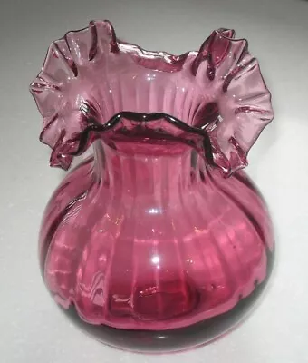 Buy Amazing Victorian Cranberry Glass Vase Frill Top & Ribbed Antique • 69.99£