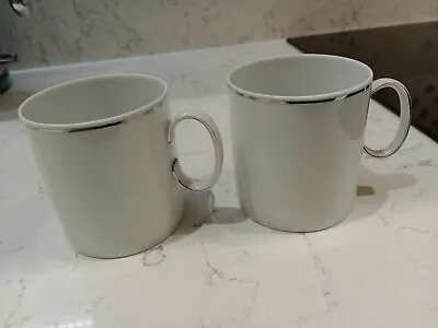 Buy Vintage Thomas Germany White With Platinum Silver Thin Band Pair Of Coffee Cups • 7.99£