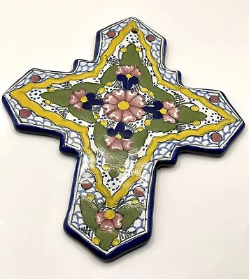 Buy Talavera Floral Pottery Cross Wall Hanging  Signed  Ansar Puebla Mexico 7  X 8  • 23.21£