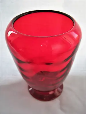 Buy Whitefriars Glass No. 9358 Ruby Wavy Ribbed Footed Vase William Wilson c.1954 • 39.99£