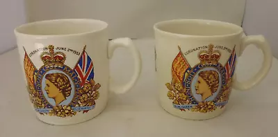 Buy Two Elizabeth II Coronation Commemorative British Pottery Mugs • 7£