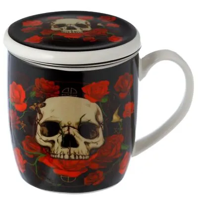 Buy Skull And Roses Herbal Tea Infuser Mug Cup Set With Lid New In Gift Box • 8.95£