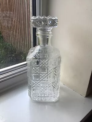 Buy Vintage Crystal Cut Glass Hobnail Heavy Square Whiskey Decanter With Stopper 10  • 6.99£