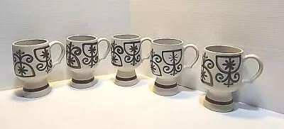 Buy 1970's Stoneware Footed Irish Coffee Mugs, Hand Painted, Scroll & Flower   Japan • 24.70£