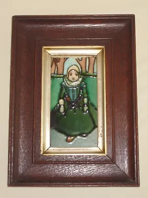 Buy Antique Edwardian  ~ Rare ~ Rhead ~ Dutch Girl Tile ~ Original Oak Frame • 225£