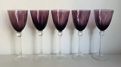 Buy Vintage AMETHYST Purple OPTIC SWIRL WINE GLASSES Set Of 5 Clear Stem 8 3/4” • 57.78£