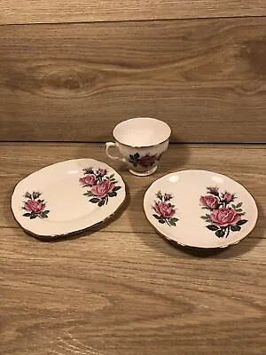 Buy Vintage Royal Vale Tea Cup,Saucer & Side Bone China Made In England Pink Roses • 5£