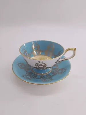 Buy AYNSLEY Tea Cup Only Orchard Fruit # 2832 Turquoise Heavy Gilt Bone China • 89.99£