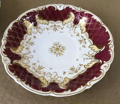 Buy Antique Early Coalport? Batwing Saucer Red Tartan Pattern #502 Unmarked • 20£