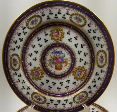 Buy Sevres Purple Floral Basket Gold Encrusted Hand Painted Dessert Plate(s) 6 Avail • 215.15£