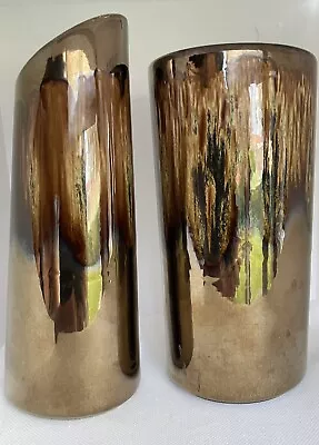 Buy Pair Of Vases Poole Pottery Metallic Bronze Vases With Mark • 25£