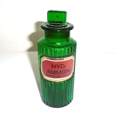 Buy Antique Green Ribbed HYD:AMMOM:POISON Pharmacy/Chemist/Apothecary Bottle • 85£