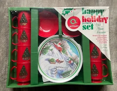 Buy NEW Vintage 70s Christmas/Happy Holiday 24 Piece Dinnerware Set Artisan USA Made • 75.69£