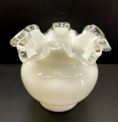 Buy Vintage Fenton Silver Crest White Milk Glass Rose Bowl Vase 4  Tall • 24.98£