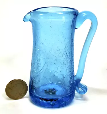 Buy Vintage Pilgrim Blue Crackle Glass Miniature Pitcher W/Applied Handle 4  Tall • 12.42£