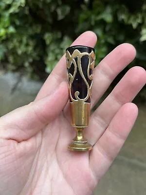 Buy FANTASTIC Antique French Art Nouveau Amethyst Glass Gilded Metal Seal Jackie • 50£