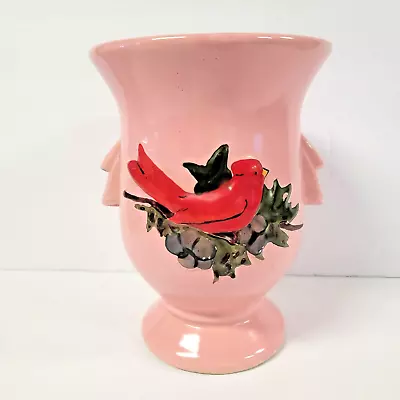 Buy Vintage McCoy Pottery Vase Pink Urn W Red Cardinal 1940s 8 Inch • 33.62£