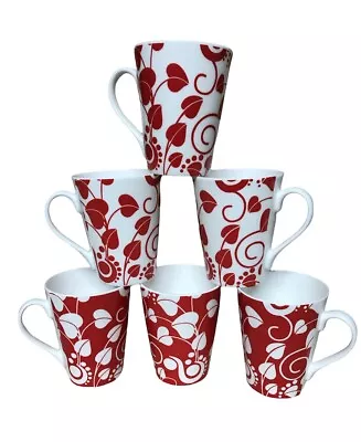 Buy Set Of 6 Fine Bone China Mugs Red White Leaf Kingston IL Rosso • 23.99£