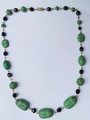 Buy Neiger Brothers Green Pressed Glass Scarab Beetle Necklace Egyptian Revival Deco • 30£