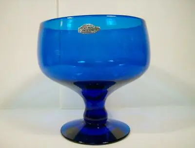 Buy Vtg 60s Blenko Art Glass Richard Blenko Blue Footed Compote Original Sticker • 113.57£