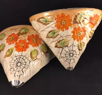 Buy Pair Of Art Deco Arthur Wood 3123 Flowers & Cobwebs Wall Pockets Vases Sconces • 49.99£
