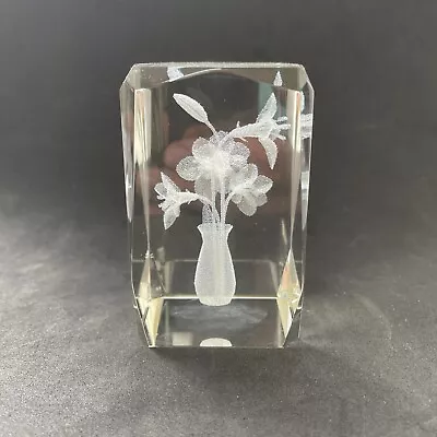 Buy Flower Flowers Floral Bouquet Vase 3D Laser Etched Glass Block Paperweight • 2.99£