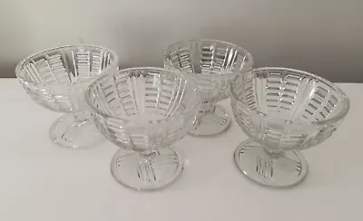 Buy Vintage Art Deco Style Clear Glass Footed Sundae Dishes X 4 Set Dessert Bowls  • 14.99£