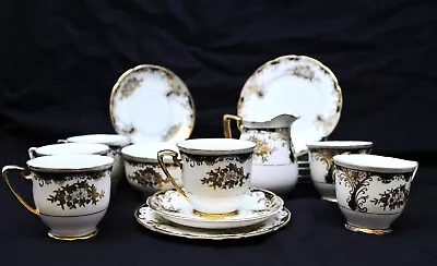 Buy Vintage Meito Fine Bone China Tea Service - 6 Setting, Black & Gold Decoration • 30£