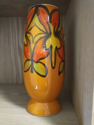 Buy Poole Pottery 1970s Orange Delphis Vase Pattern 15 Signed Excellent Condition • 70£