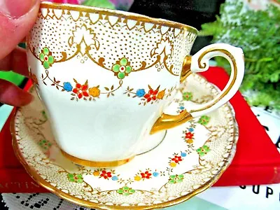Buy TUSCAN Tea Cup And Saucer Gold Gilt Chintz Floral Pattern Teacup England 1940s  • 28.46£