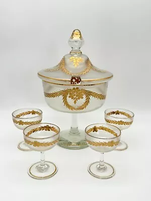 Buy French ANTIQUE Style Opaque Glass Compote Dessert Service 6 Pieces Hand Painted • 375.81£