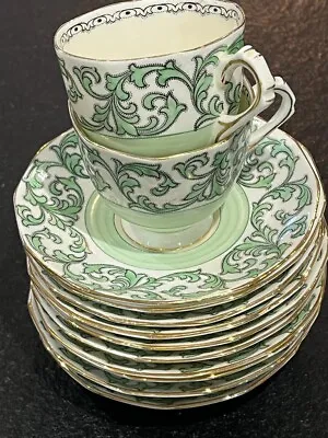 Buy Plant Tuscan China Art Deco Tea / Coffee Set Green Gold Coffee Pot Pieces Retro • 150£