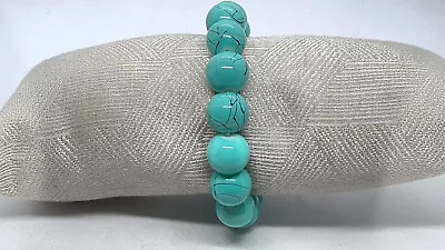 Buy Vintage Crazed Turquoise Glass Bead Stretch Bracelet 5/16cm • 9.36£