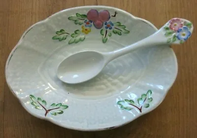 Buy Vintage Crown Devon Flowery Oval Lustre Ware Dish With Matching Spoon - A325  • 17.50£